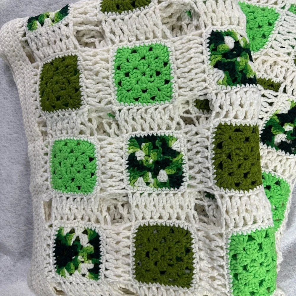 Handmade Crochet Granny Square Afghan Throw Blanket 73x60